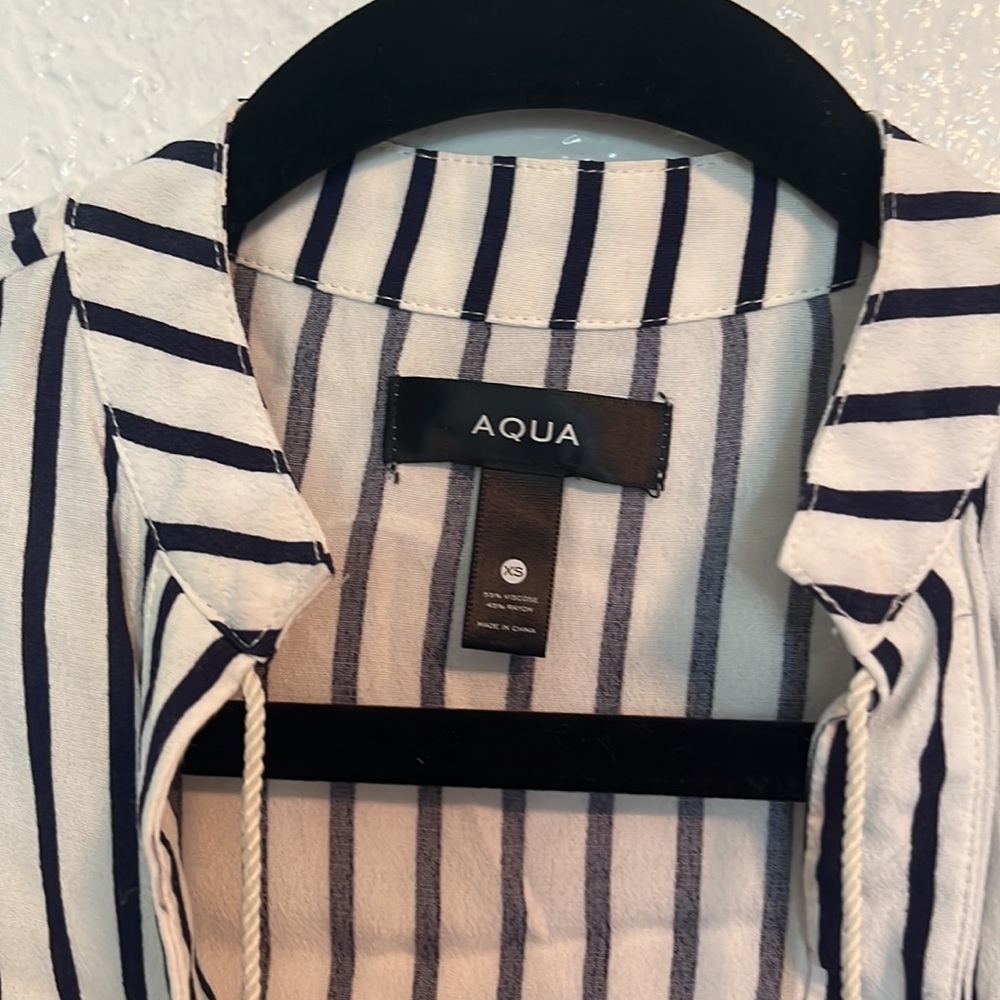Aqua Cream and Navy Striped Mini Dress - Picture 9 of 11